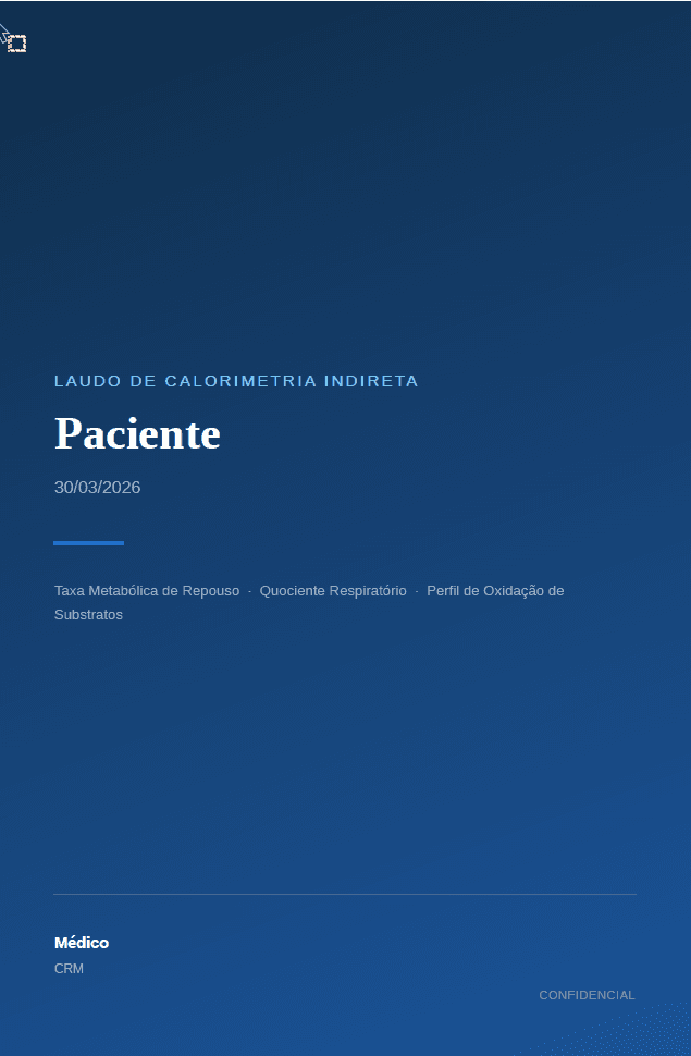 Capa do laudo de Calorimetria Indireta gerado pela Plataforma AMA — exemplo do que muda quando a medicina mede em vez de estimar.